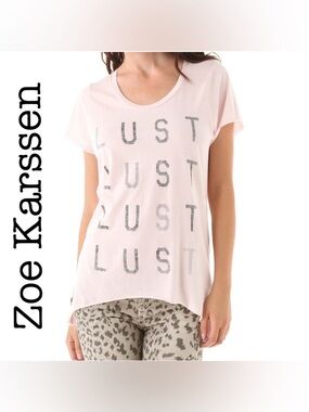 NWT Zoe Karssen Light Pink Tee with Silver 'LUST' Graphic Size Medium